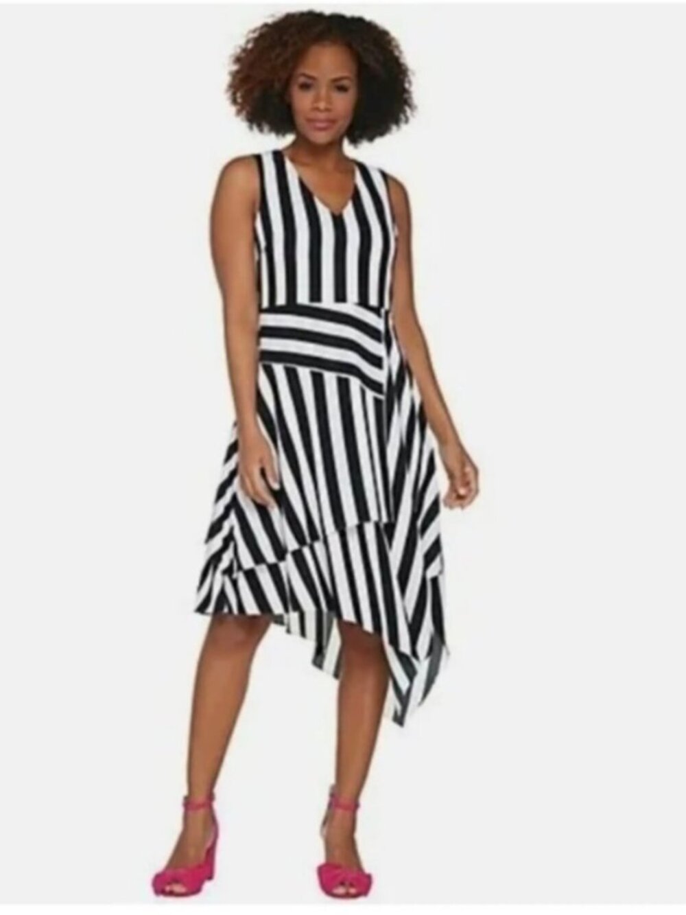 Vince Camuto Spectator Stripe Asymmetric Dress Handkerchief Hem NWT Size 14
